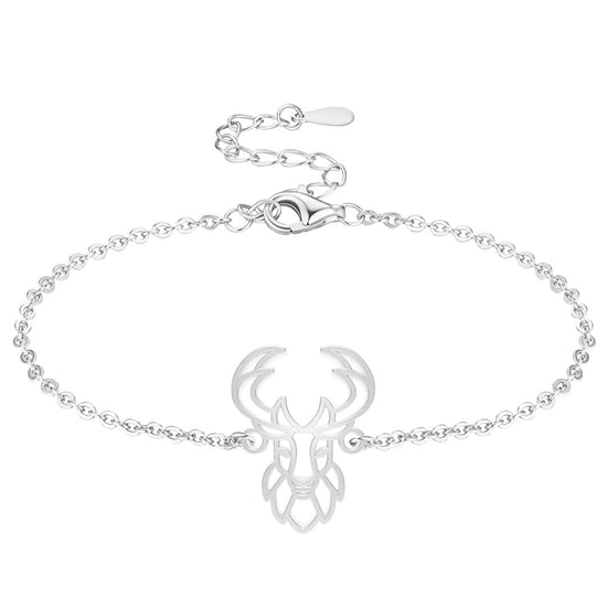 Bracelet cerf argent chaîne #Couleur et bracelet_Argent avec chaîne #Modèle_Modèle 2