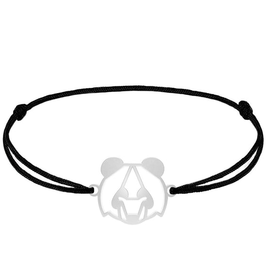Bracelet Panda argent cordon #Couleur et bracelet_Argent avec cordon