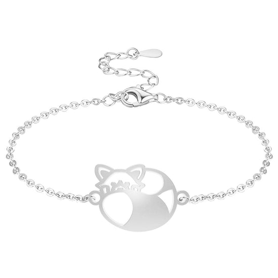 Bracelet Panda Roux argent Chaîne #Couleur et bracelet_Argent avec chaîne