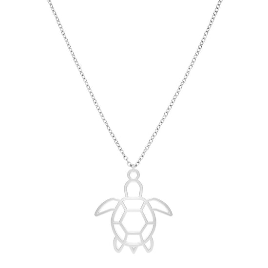 Collier Tortue Argent Chaîne #Couleur et collier_Argent avec chaîne